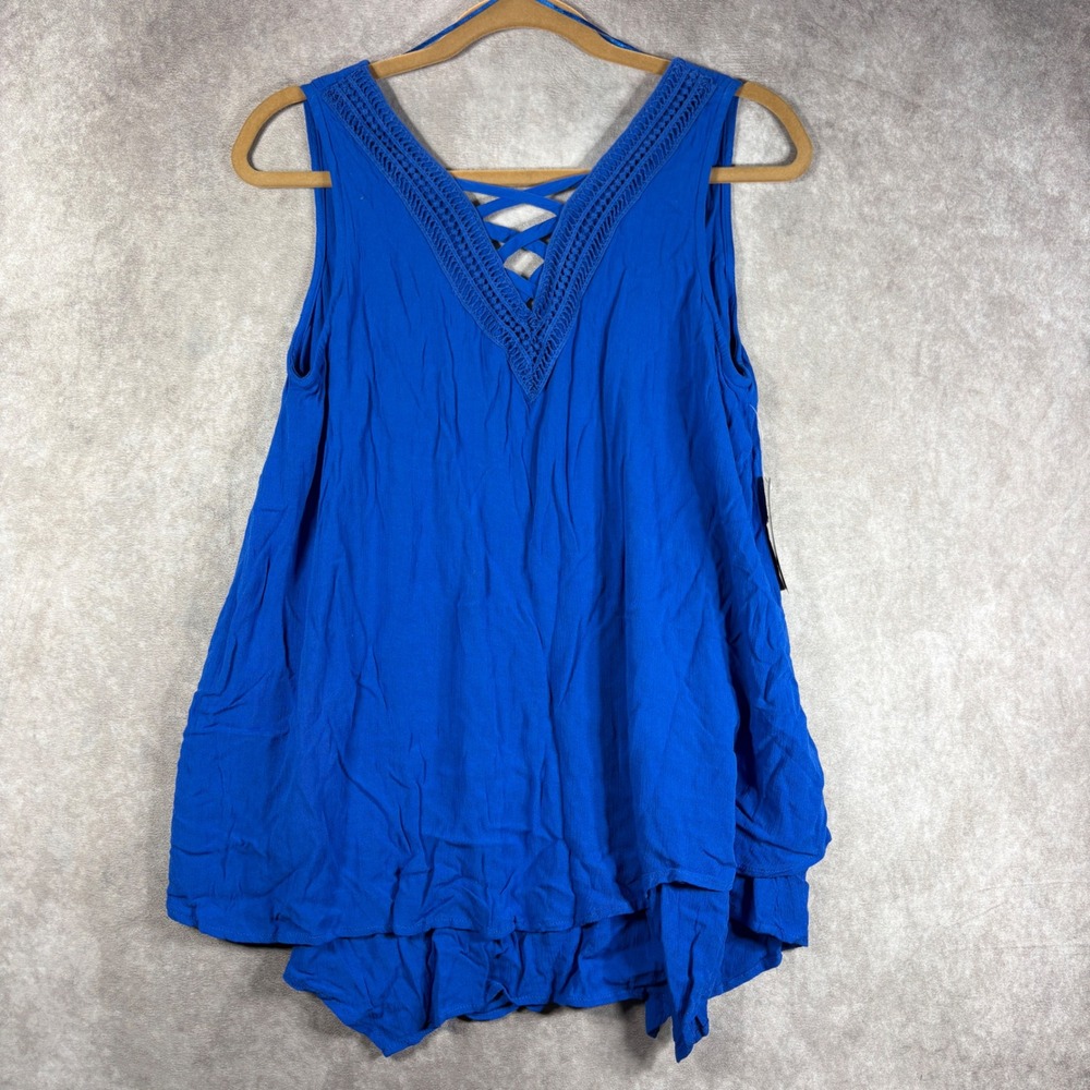 New Directions Tank Top Womens Size Small Blue Flowy Crochet Boho Casual NEW